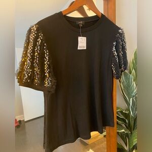 Black Tee with Sparkle Sleeve Size L